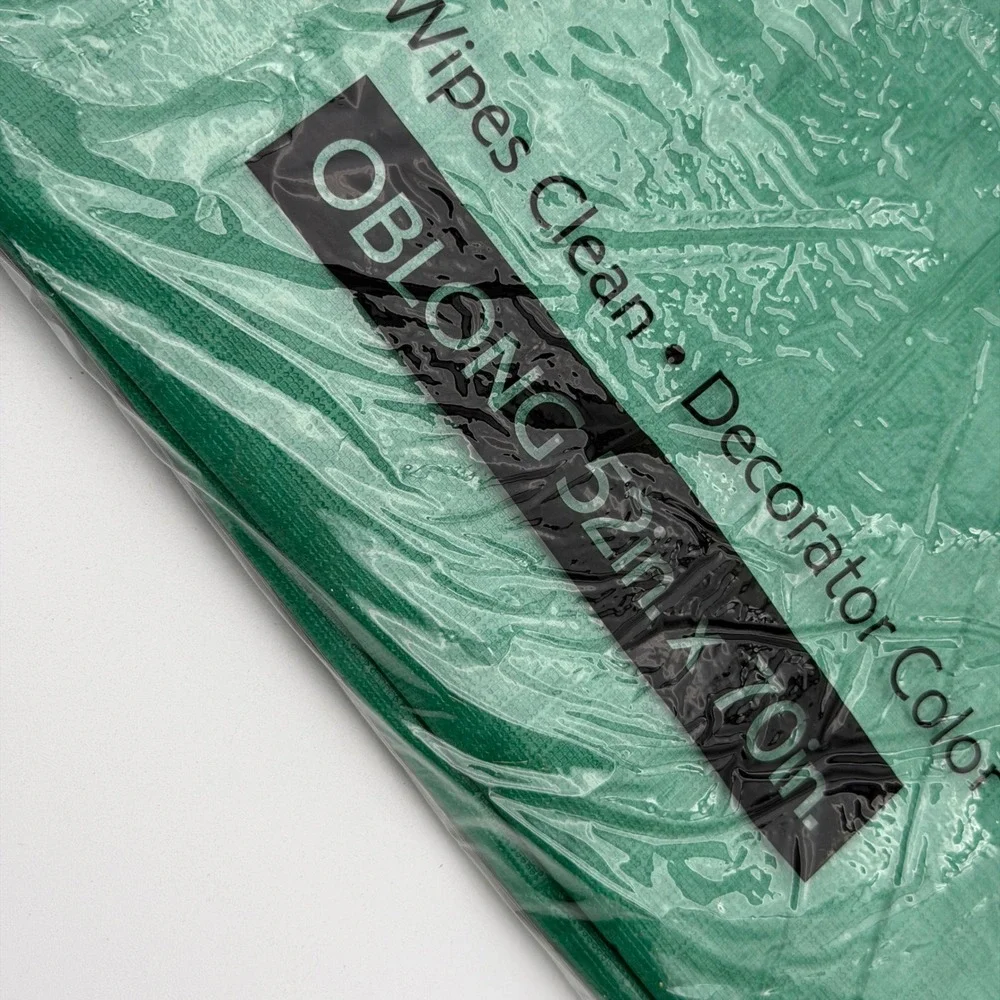 Greenbrier Green Oblong Vinyl Tablecloth Flannel Backing 52x70 Textured 864928